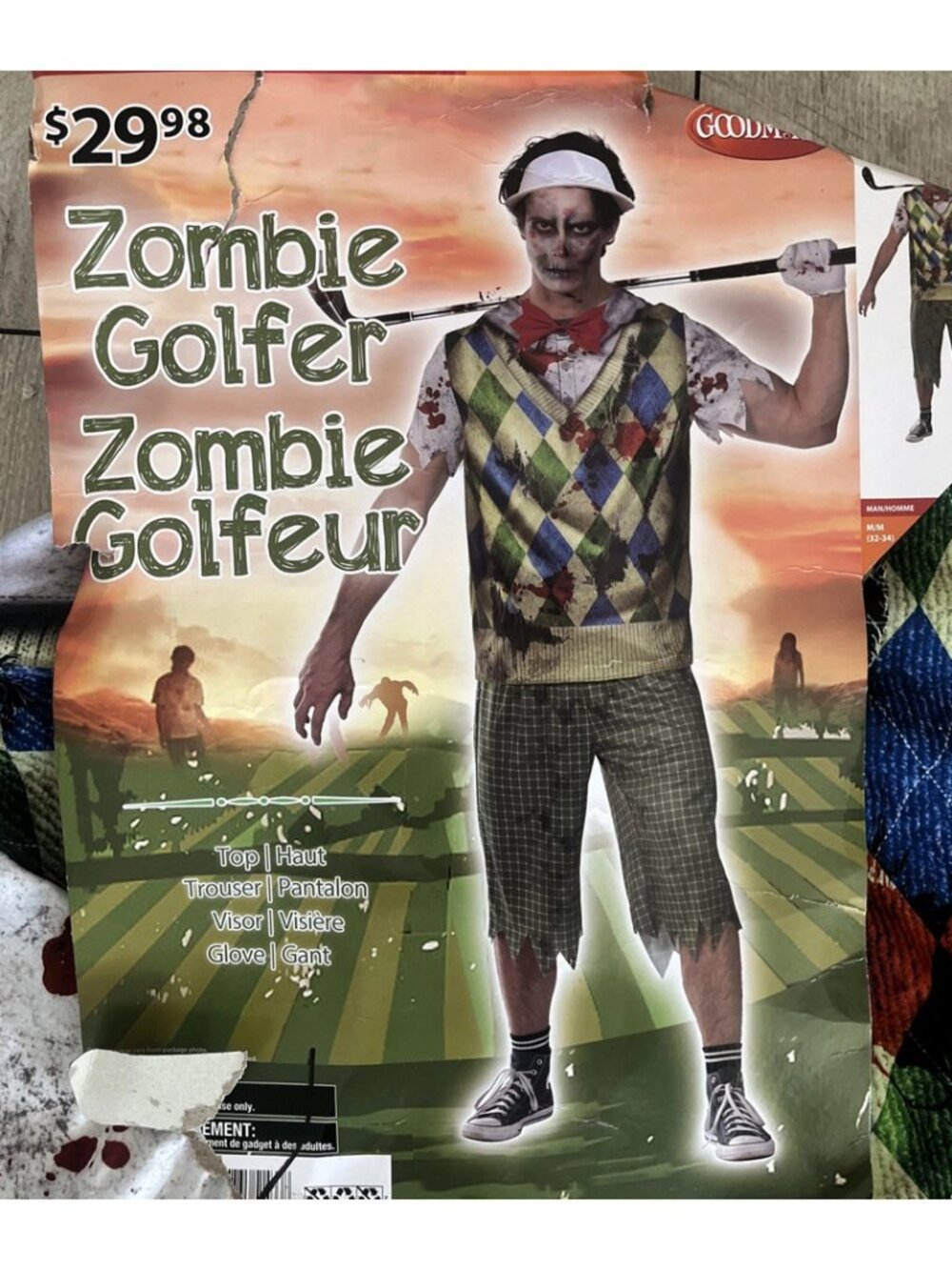 Goodmark Men's Zombie Golfer Halloween Costume - Medium (32-34)